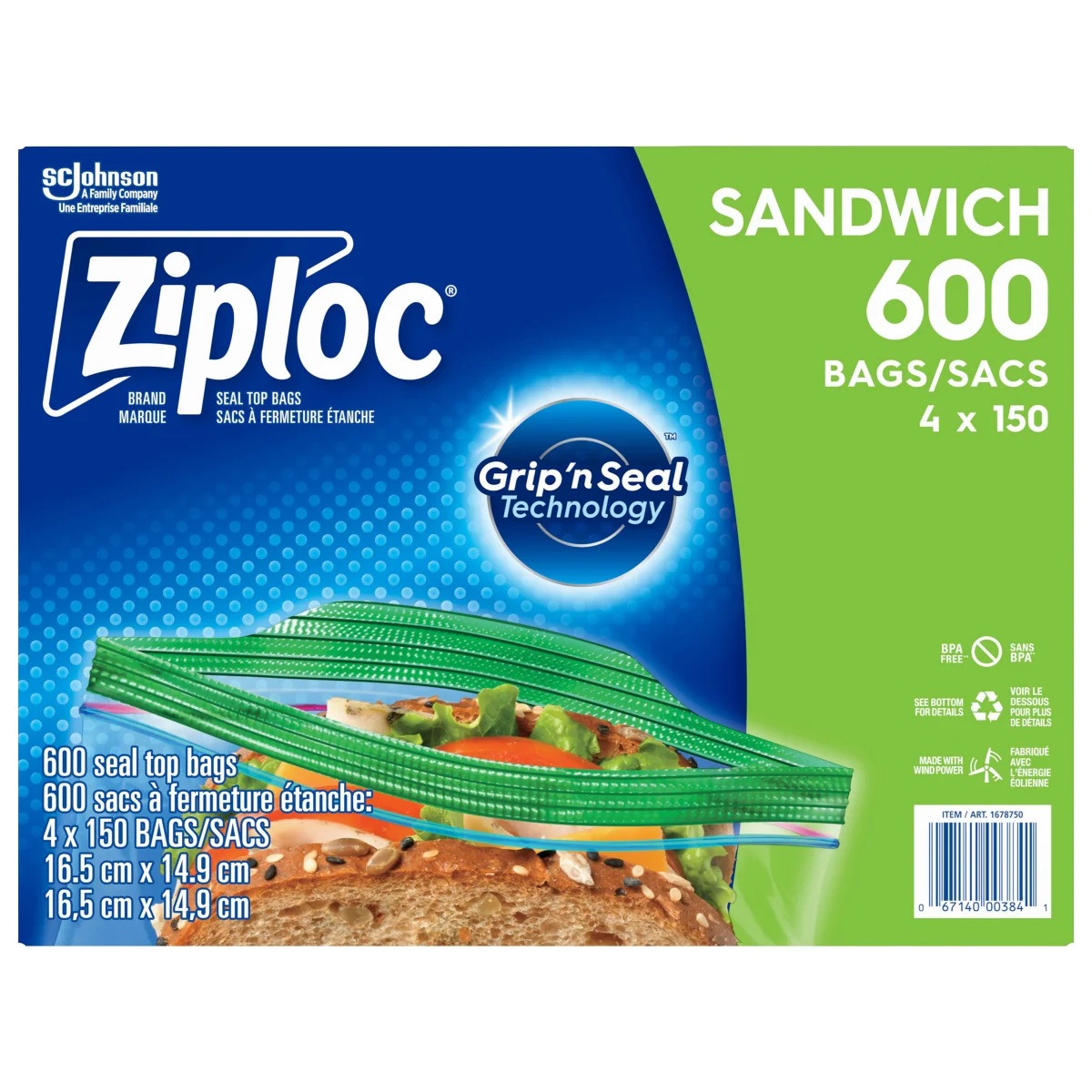 ZIPLOC SANDWICH BAGS 4 X 150 CT