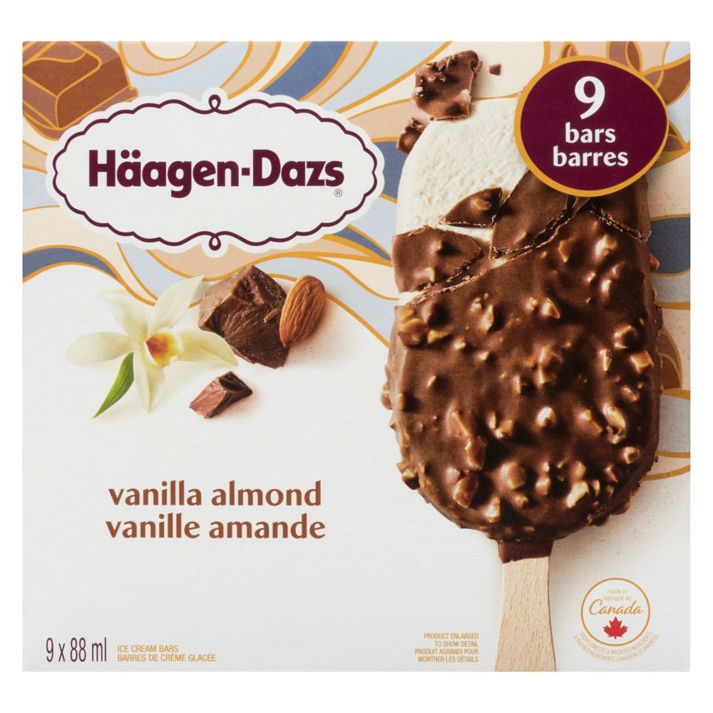 HAAGEN-DAZS VANILLA ALMOND ICE CREAM BARS 9 X 88ML