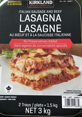 KIRKLAND SIGNATURE MEAT LASAGNAS 2 X 1.5KG