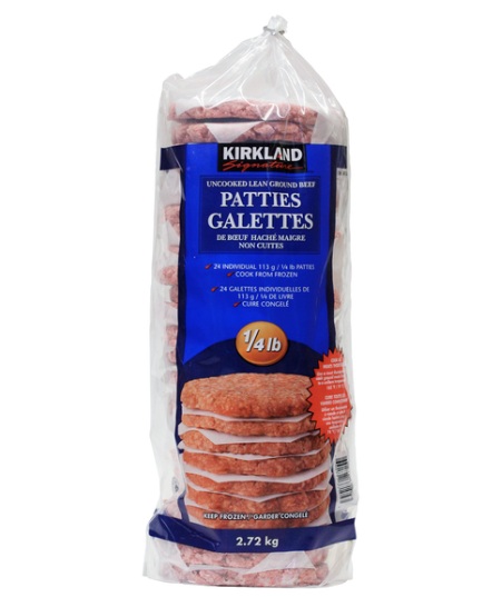 KIRKLAND SIGNATURE LEAN BEEF BURGERS 24CT 2.72 KG