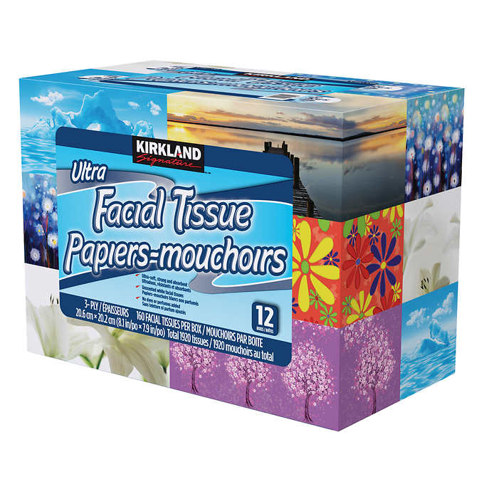 KIRKLAND SIGNATURE 3PLY FACE TISSUE 12 X 160 SHEETS