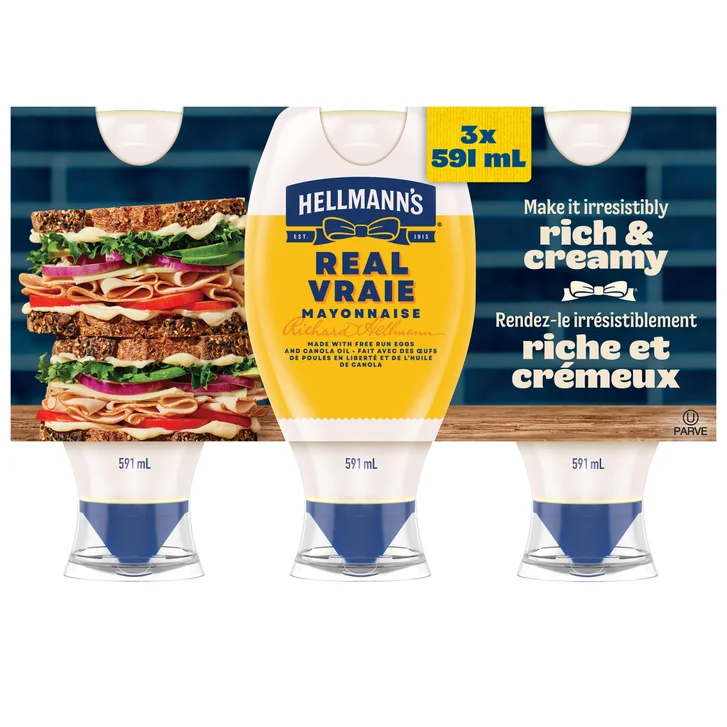 HELLMANN'S REAL MAYONNAISE SQUEEZE BOTTLE PACK 3 X 591ML